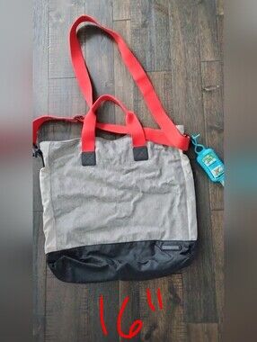 Armani Exchange Gray Canvas Tote with Red Straps
